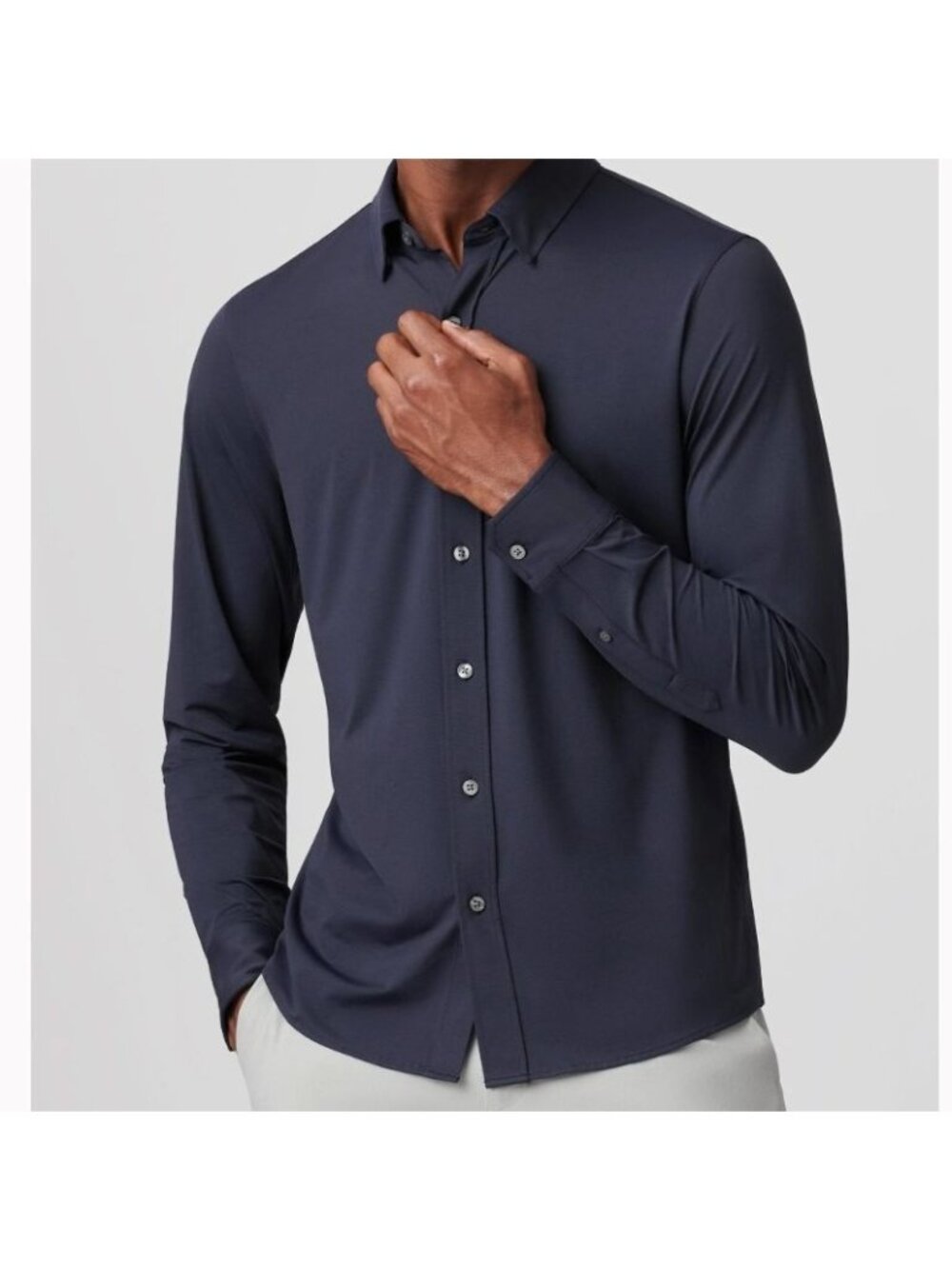 Rhone Slim Fit Solid Commuter Shirt Navy Blue Long Sleeve Button Front XL